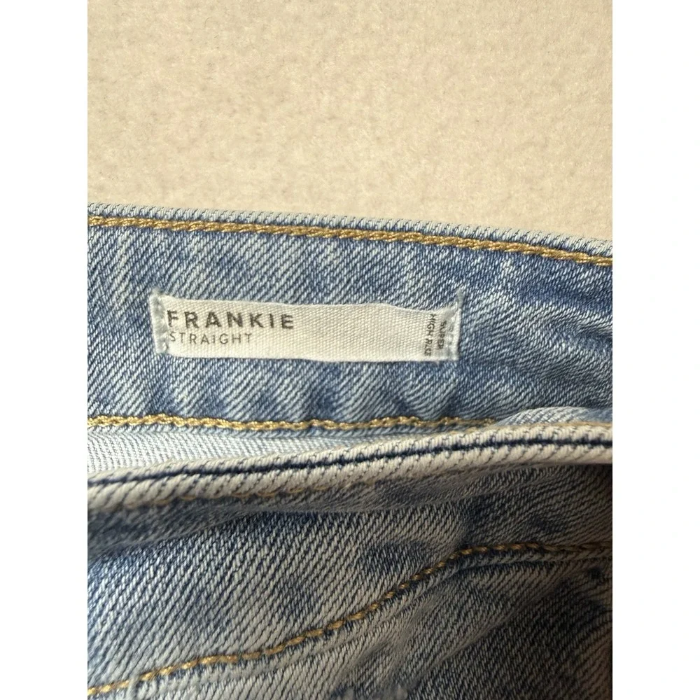 Dear John Frankie Straight Jeans Womens 33 Super High Rise Distressed Light Wash